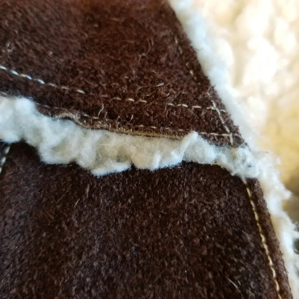 Wild West Leather Goods Western Vintage Brown Suede Sherpa Lined Vest Size 42 L